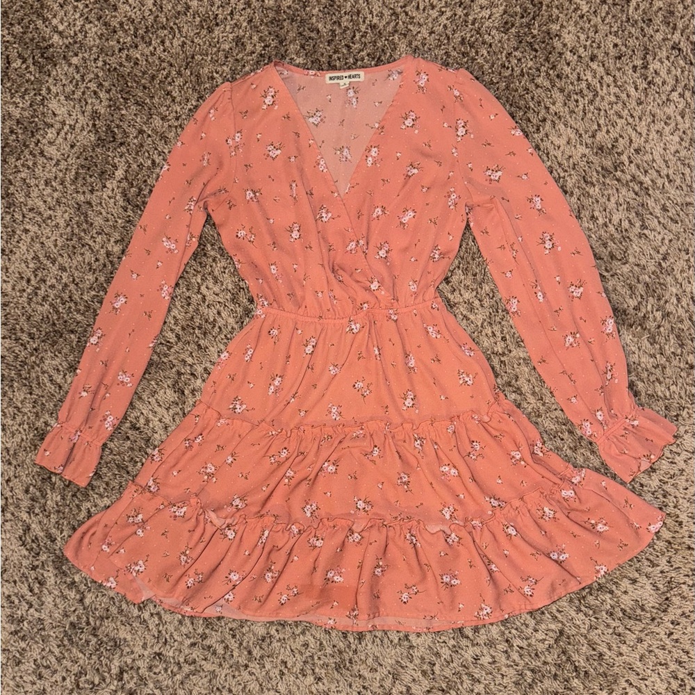Peach Floral Casual Dress
